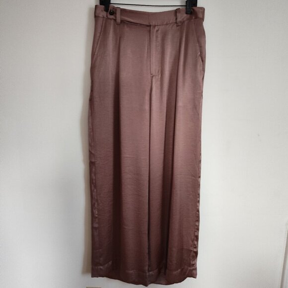 Ladies SZ 8 Madwelll Mocha Mousse Harlow Satin Wide-Leg Pant - Picture 1 of 4